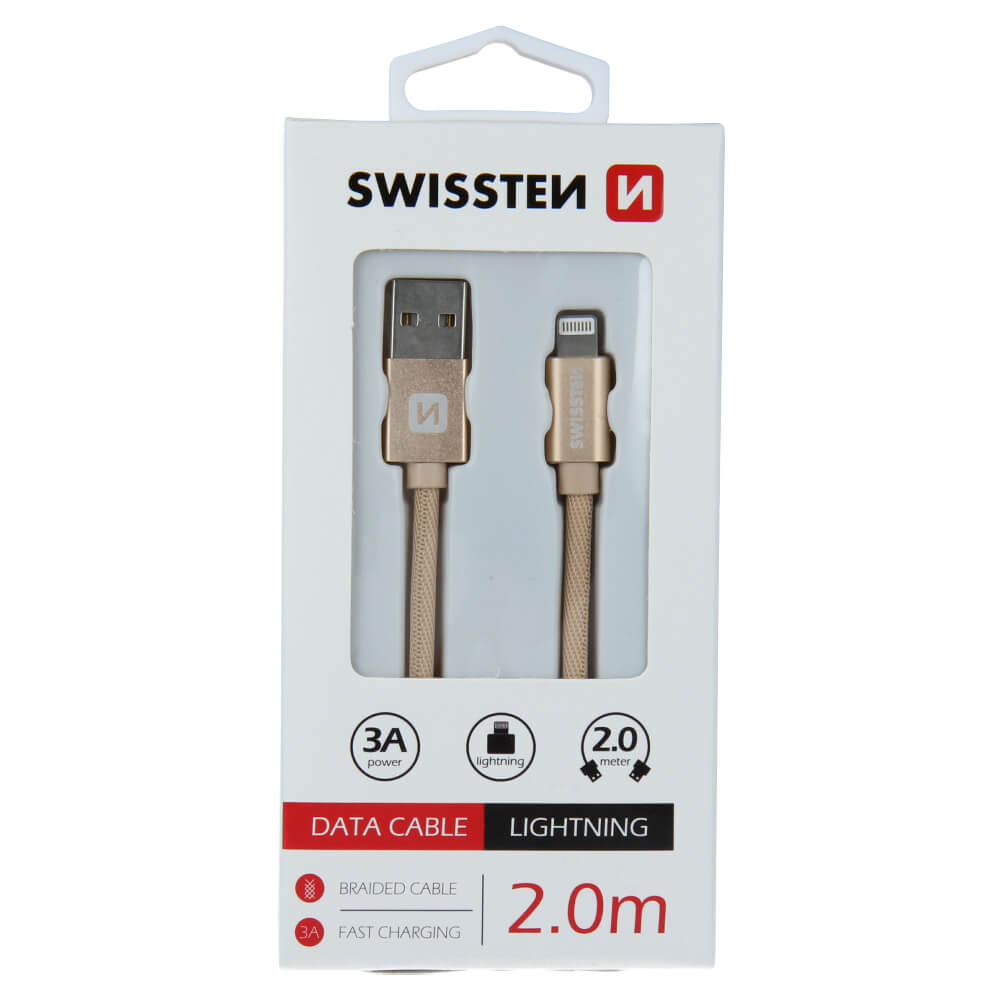 Textilný dátový kábel Swissten USB / LIGHTNING 2,0 M - zlatý